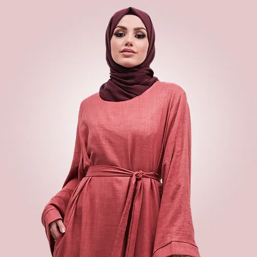 Coral Plain Linen Feel Abaya