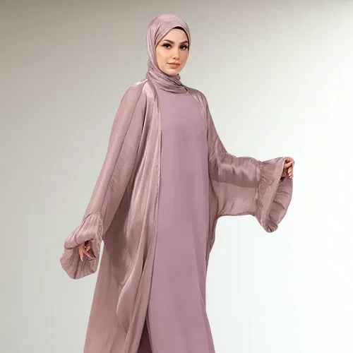 Rose Pink Open Organza Kaftan Set