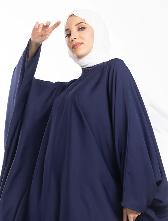 Navy Zip Batwing Abaya