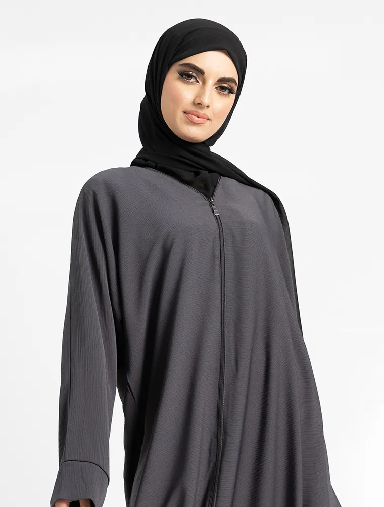 Grey Zip Open Abaya