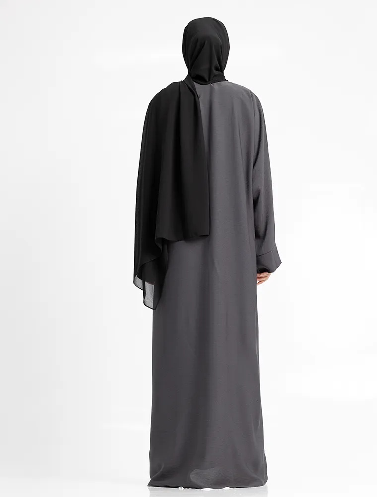 Grey Zip Open Abaya