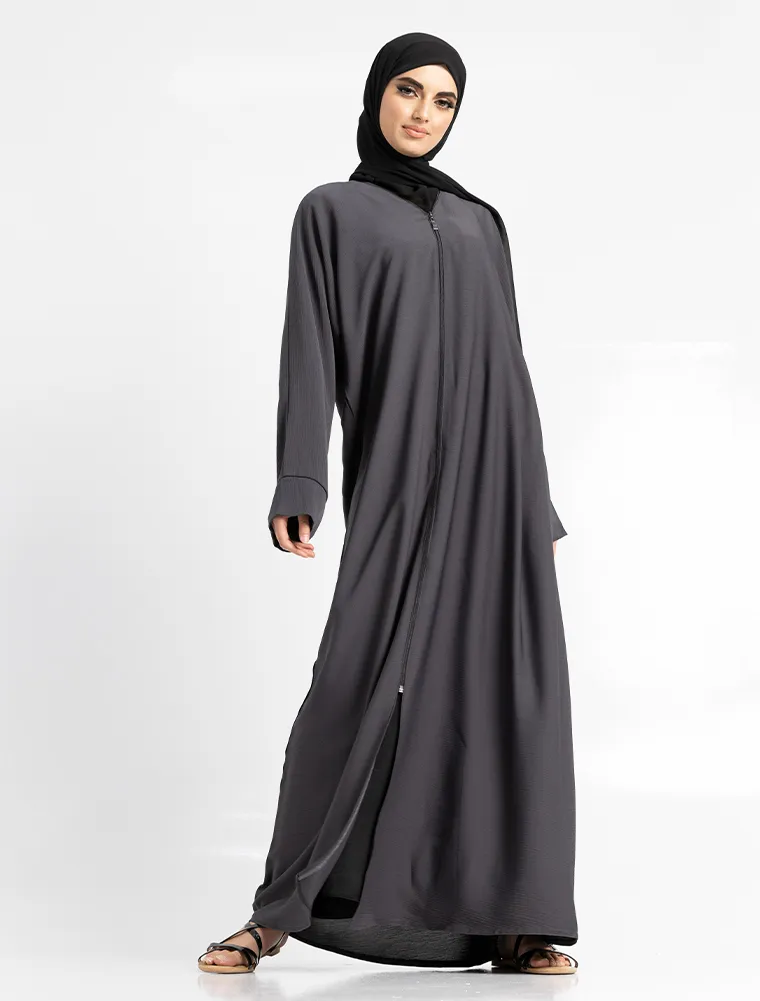 Grey Zip Open Abaya