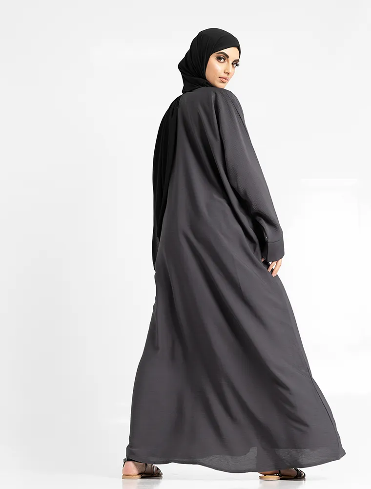 Grey Zip Open Abaya