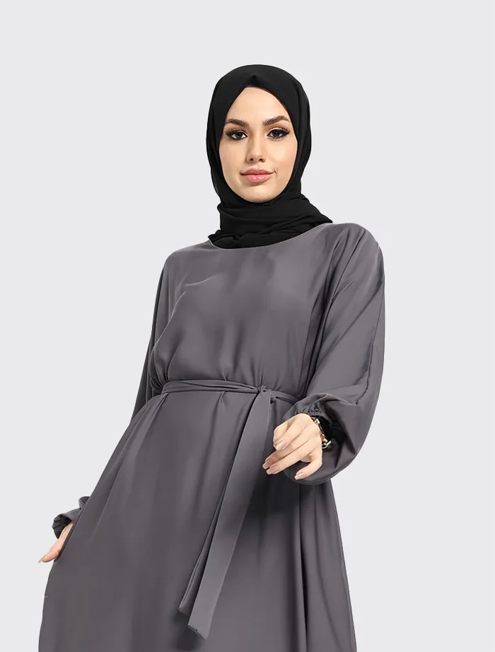 Essential Abaya for Women - Grey (Size: 60) - Next Day Delivery - Zadina Abayas