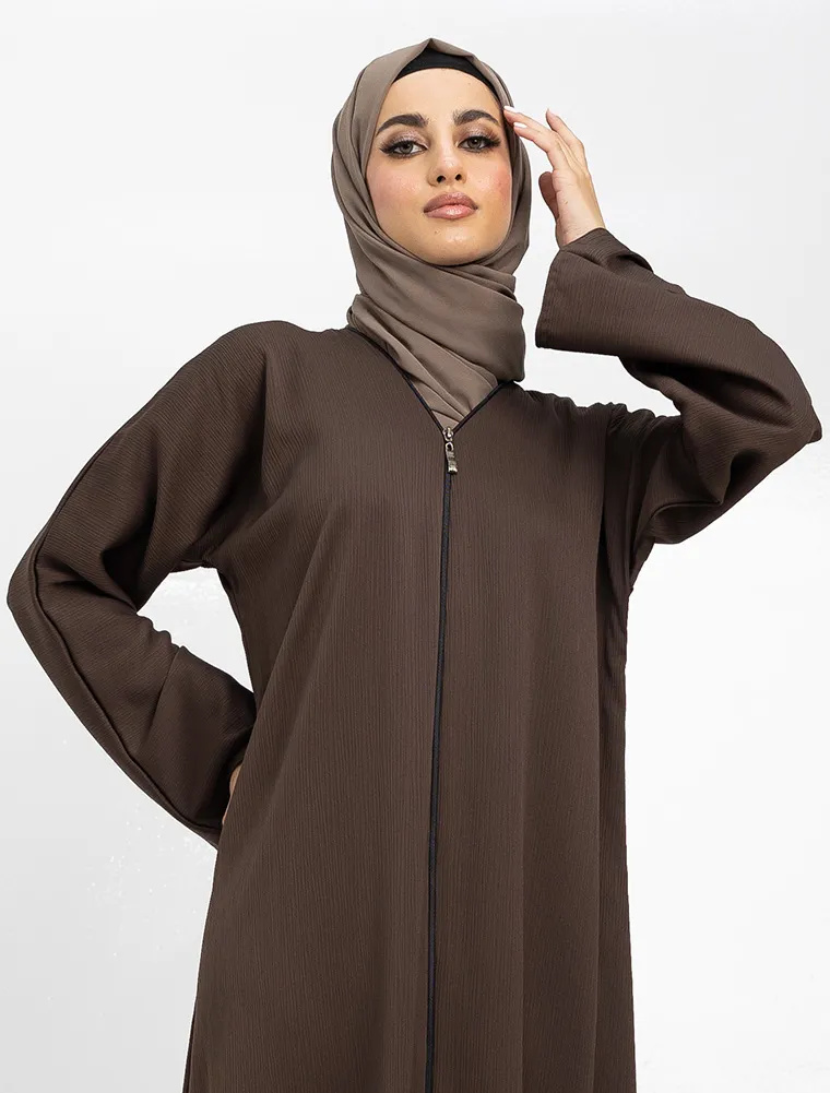 Mauve Zip Open Abaya
