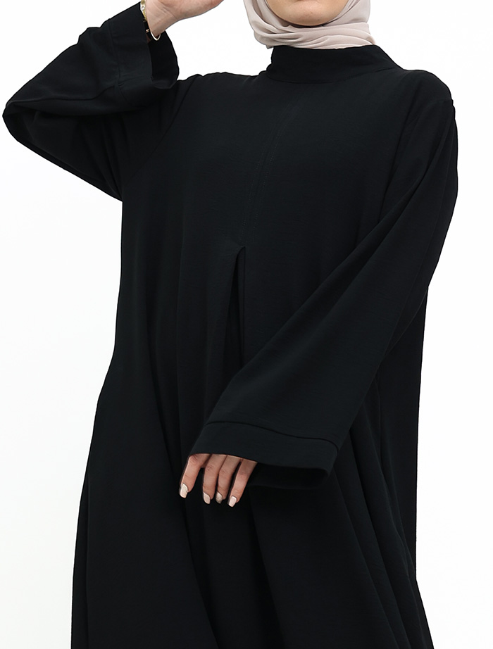 Black Pleat Plain Abaya