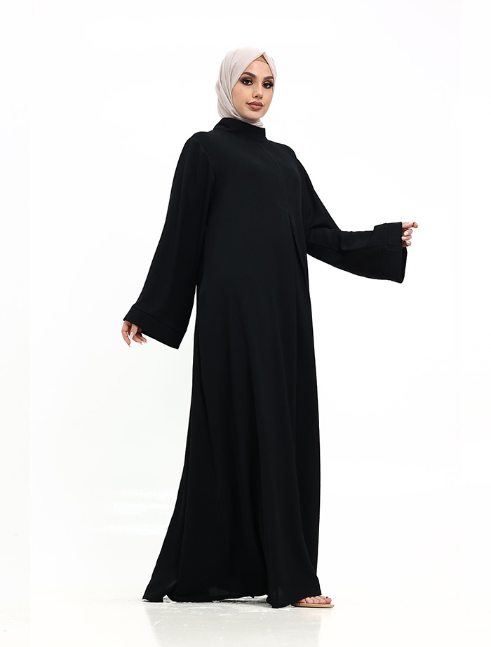 Black Pleat Plain Abaya