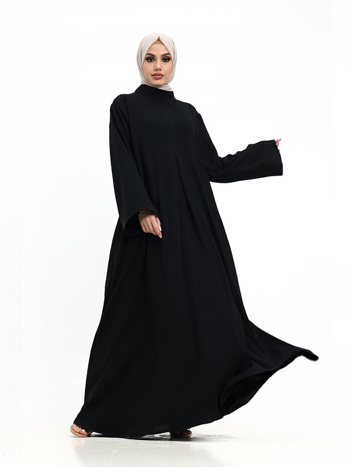 Black Pleat Plain Abaya
