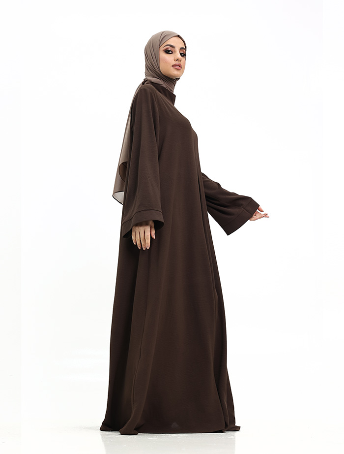 Brown Pleat Plain Abaya