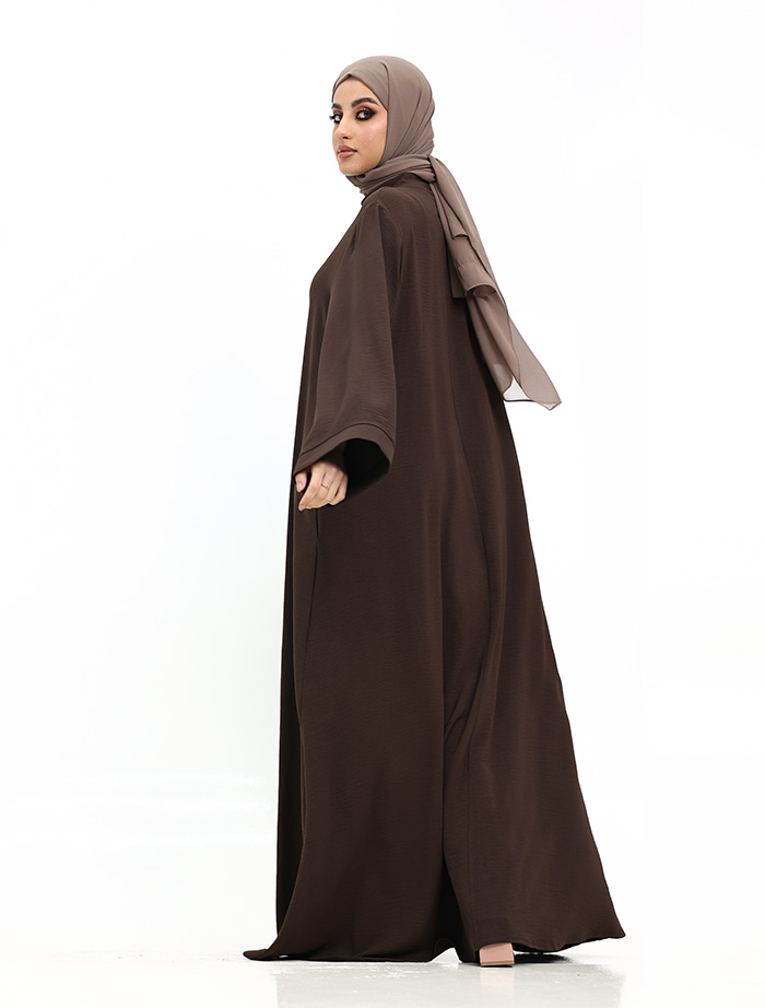 Brown Pleat Plain Abaya