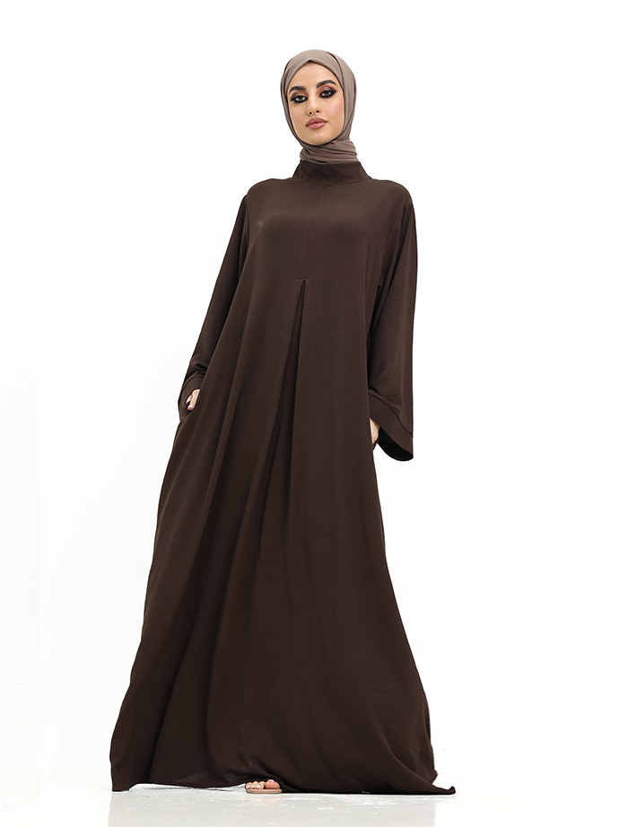 Brown Pleat Plain Abaya