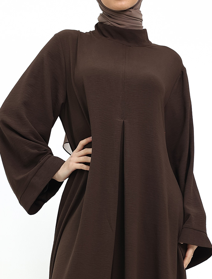 Brown Pleat Plain Abaya