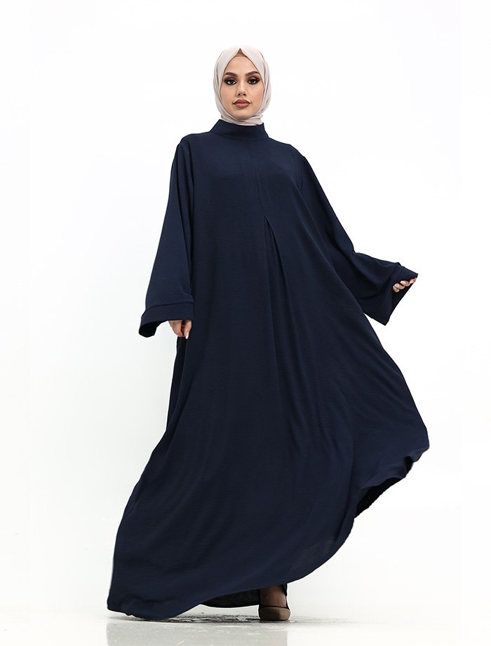 Navy Pleat Plain Abaya