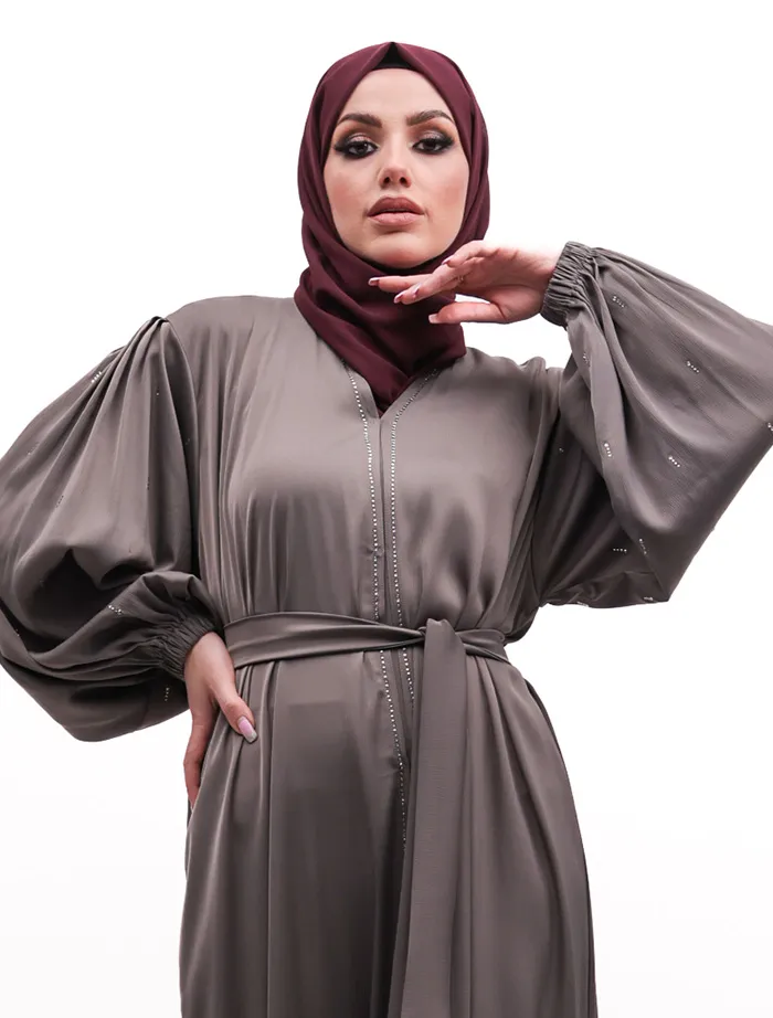 Grey Diamante Abaya