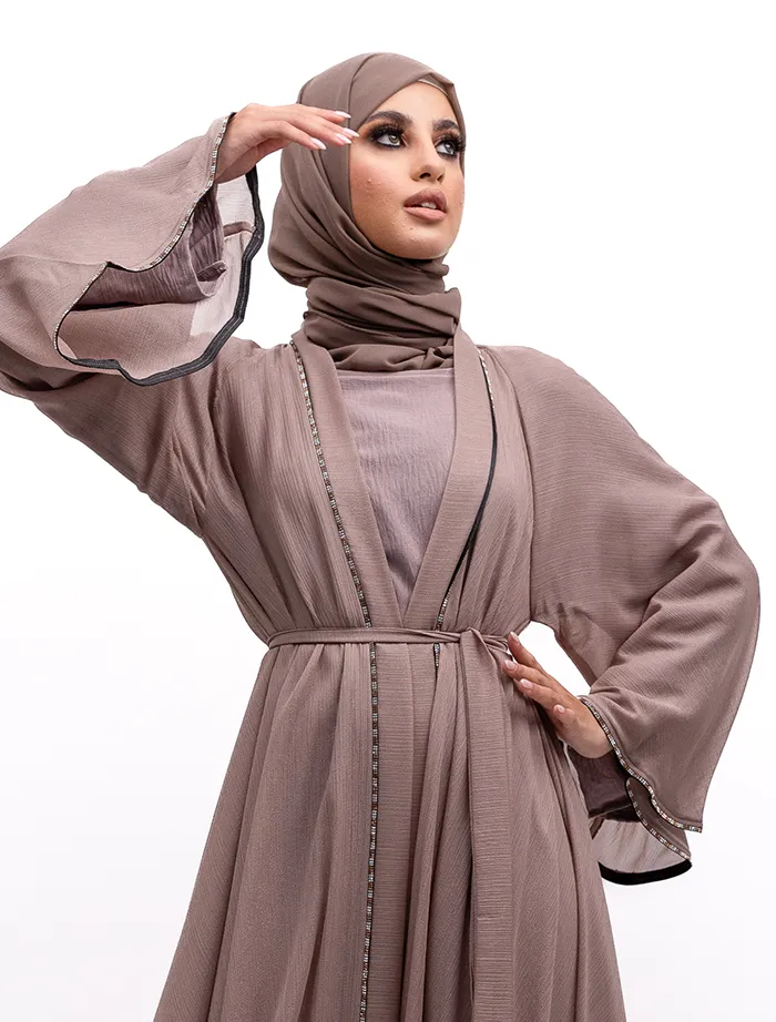 Beige 2 Piece Makeba Organza Abaya