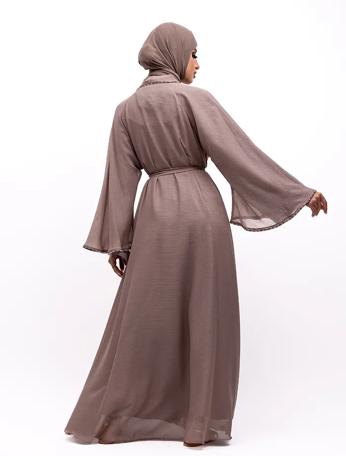 Beige 2 Piece Makeba Organza Abaya