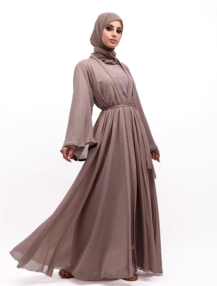 Beige 2 Piece Makeba Organza Abaya