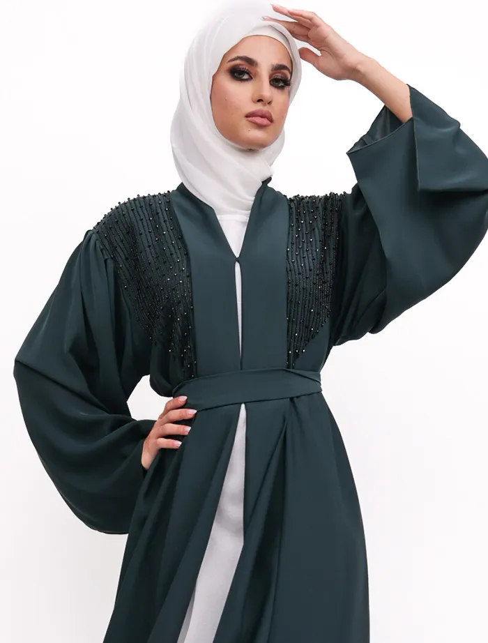 Bottle Green Aina Open Abaya