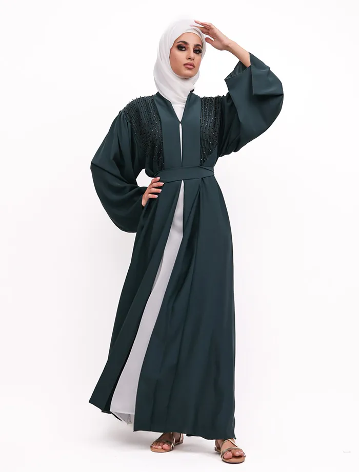 Bottle Green Aina Open Abaya