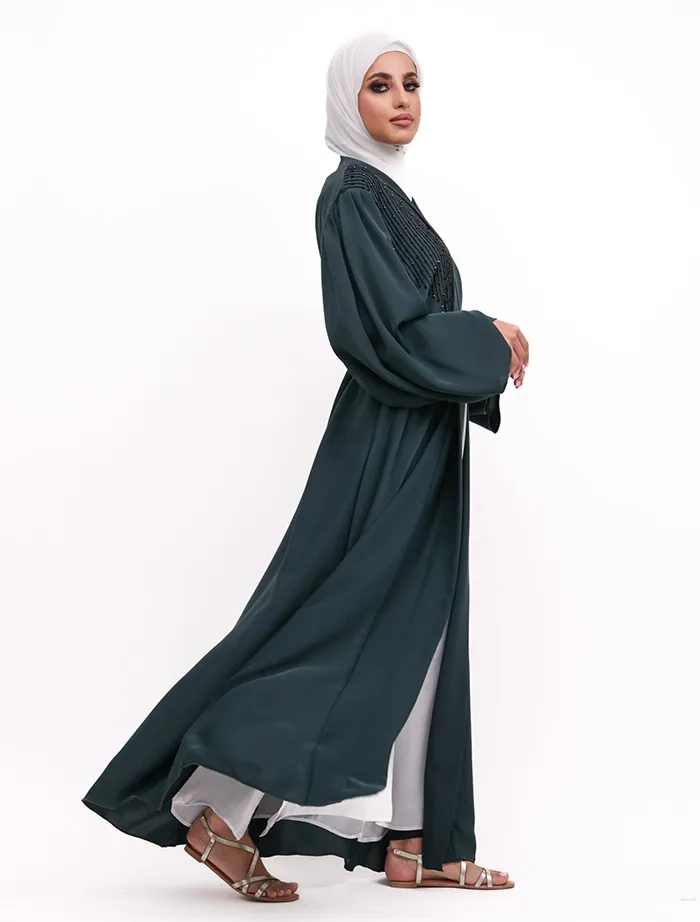 Bottle Green Aina Open Abaya