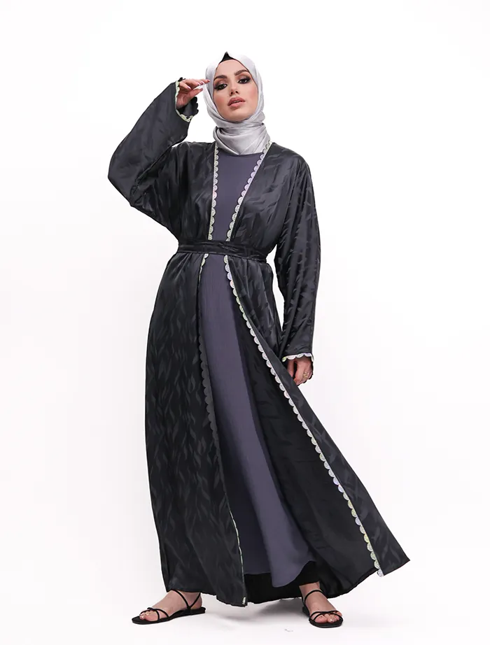 Grey Makeba Jacquard Abaya