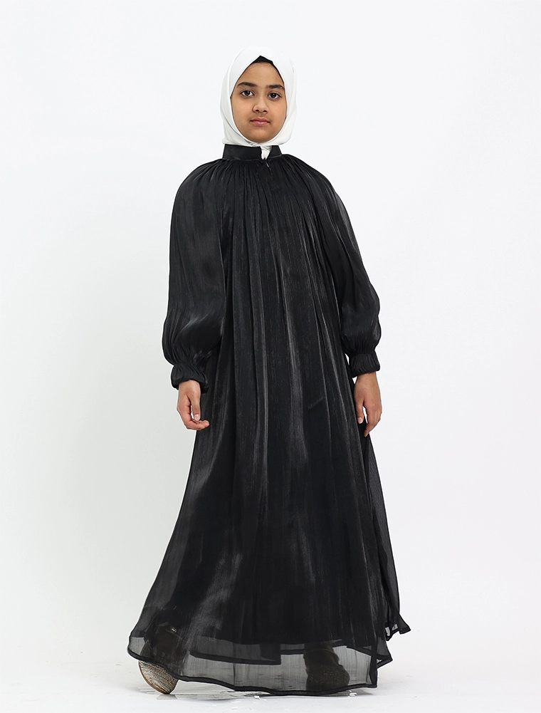 Girls Black Organza Umbrella Abaya