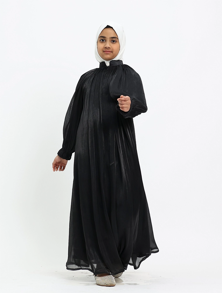 Girls Black Organza Umbrella Abaya