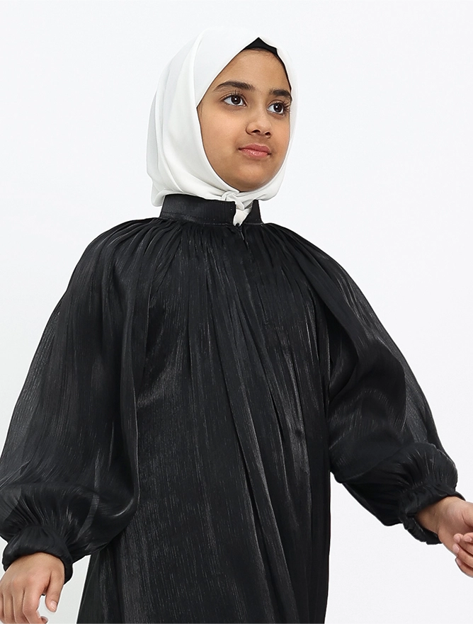 Girls Black Organza Umbrella Abaya