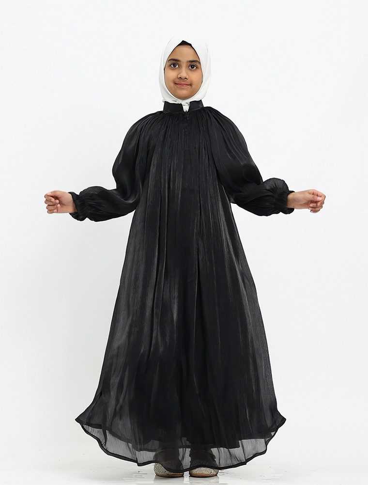 Girls Black Organza Umbrella Abaya