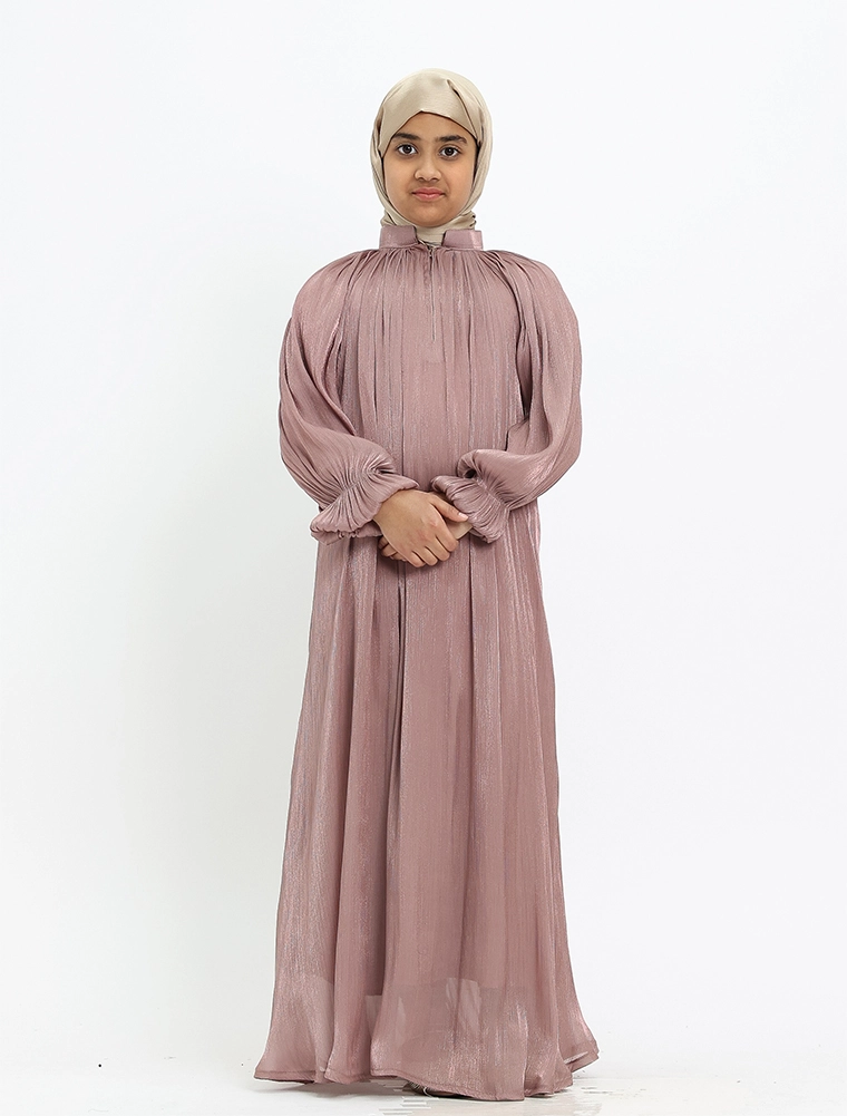 Girls Pink Organza Umbrella Abaya
