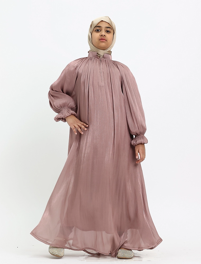 Girls Pink Organza Umbrella Abaya