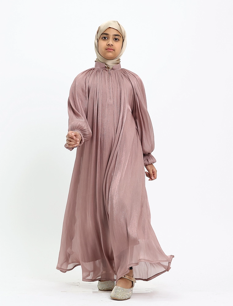 Girls Pink Organza Umbrella Abaya