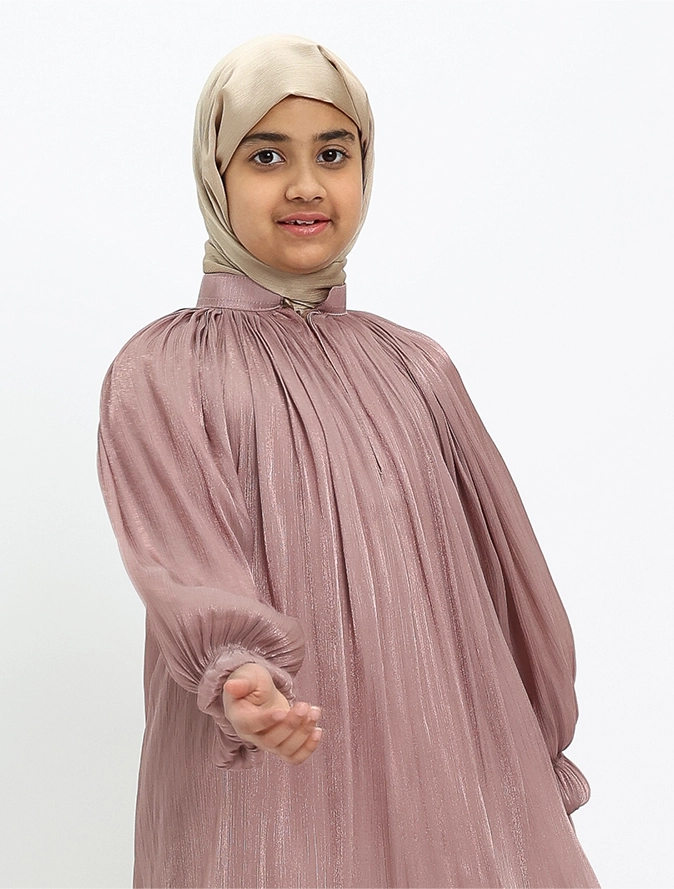 Girls Pink Organza Umbrella Abaya