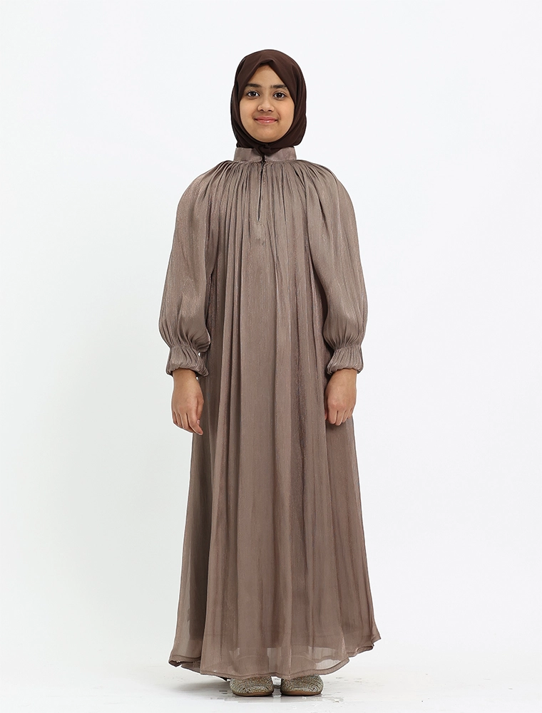 Girls Mocha Organza Umbrella Abaya
