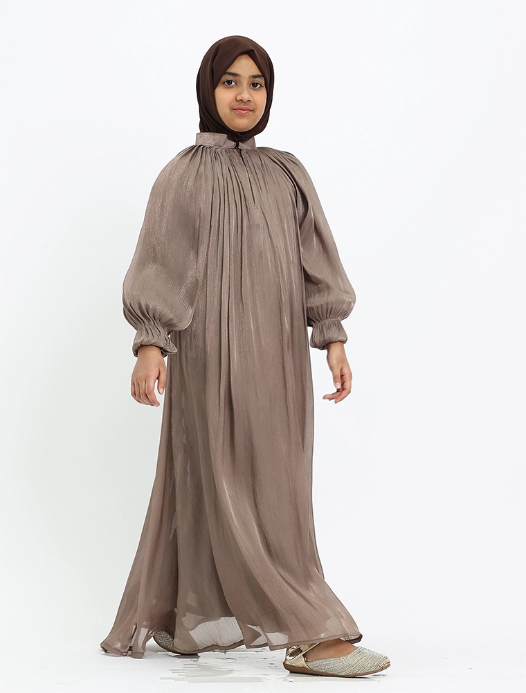 Girls Mocha Organza Umbrella Abaya
