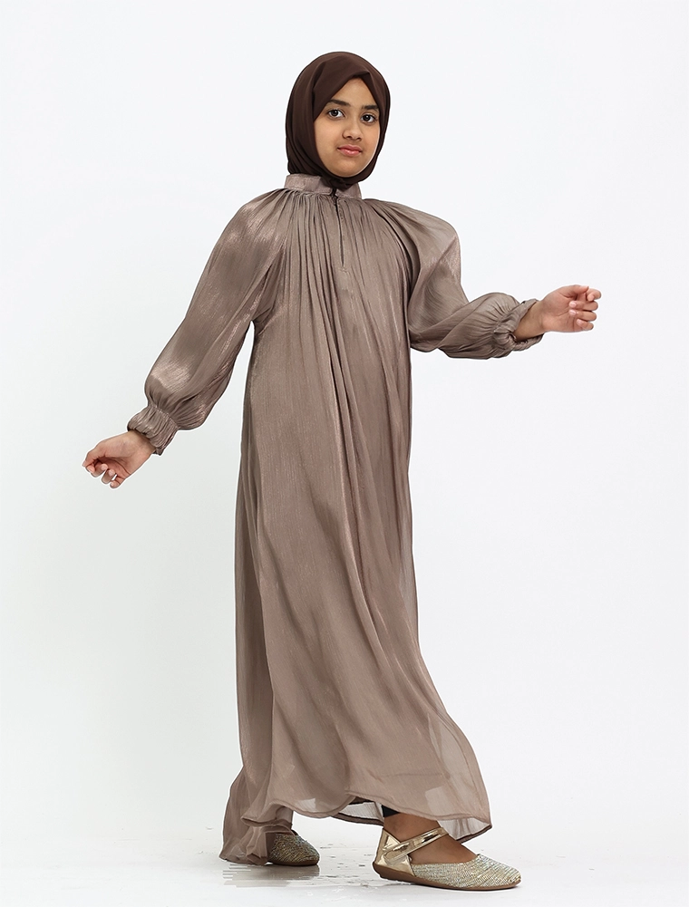 Girls Mocha Organza Umbrella Abaya