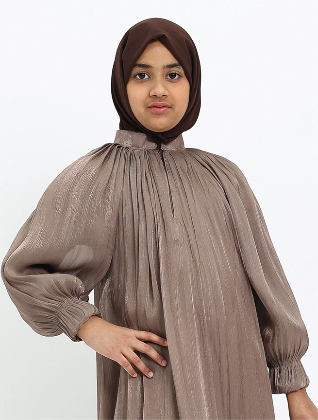 Girls Mocha Organza Umbrella Abaya