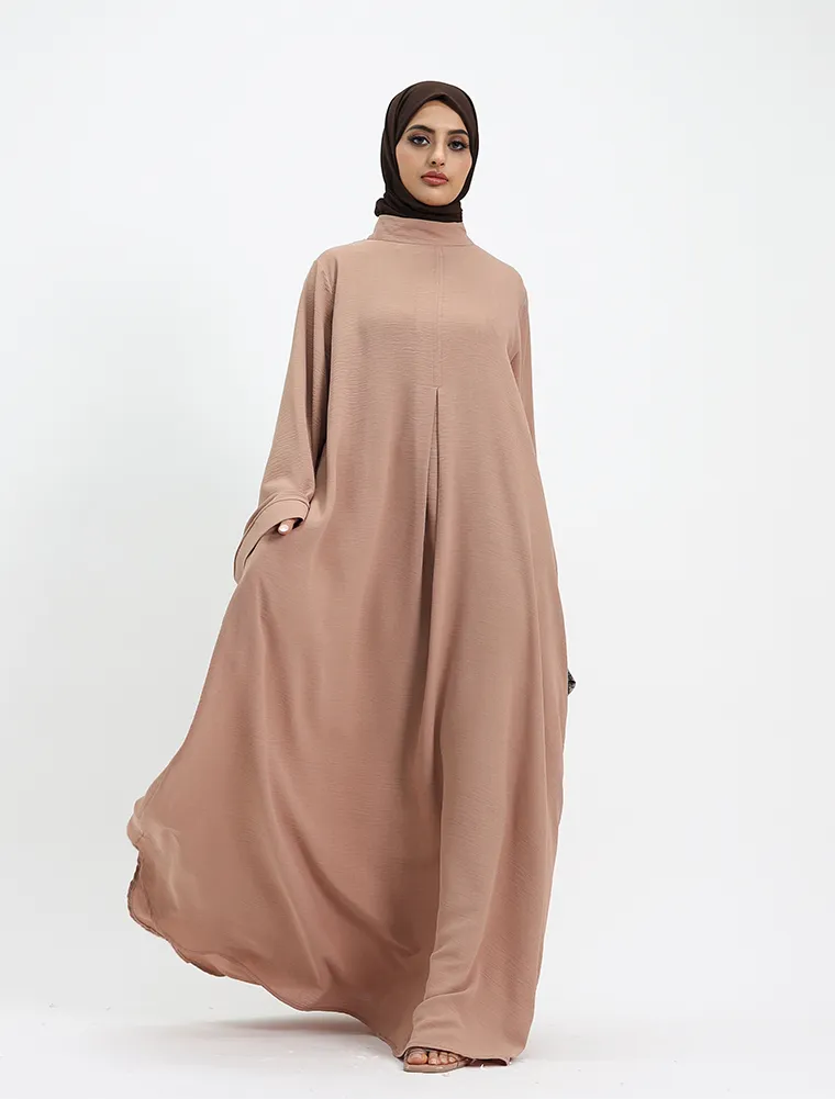 Camel Pleat Plain Abaya