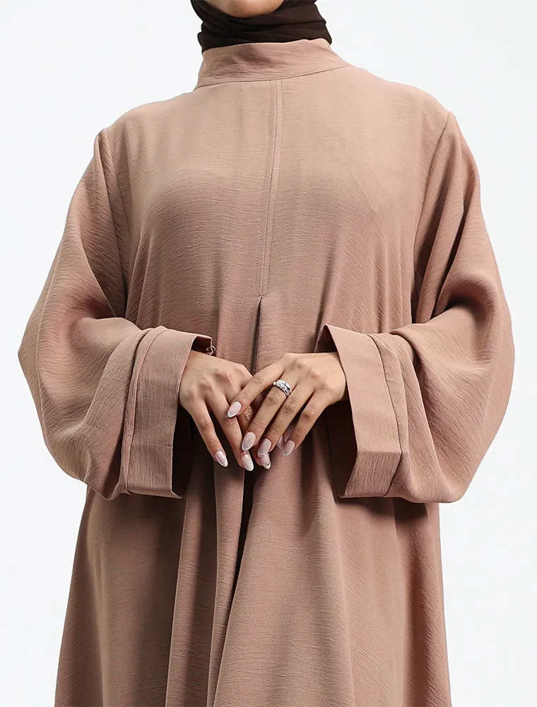 Camel Pleat Plain Abaya