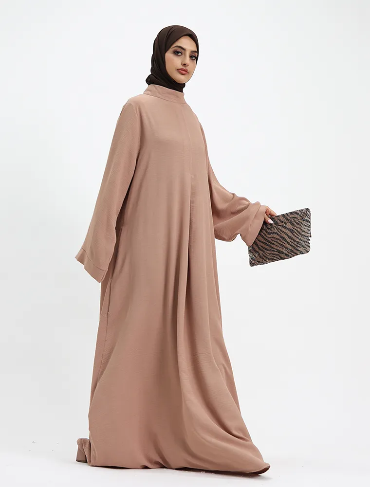 Camel Pleat Plain Abaya