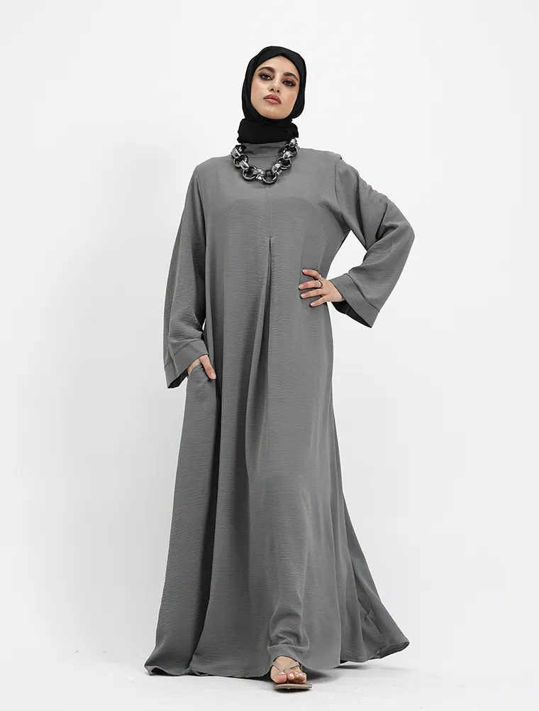 Grey Pleat Plain Abaya
