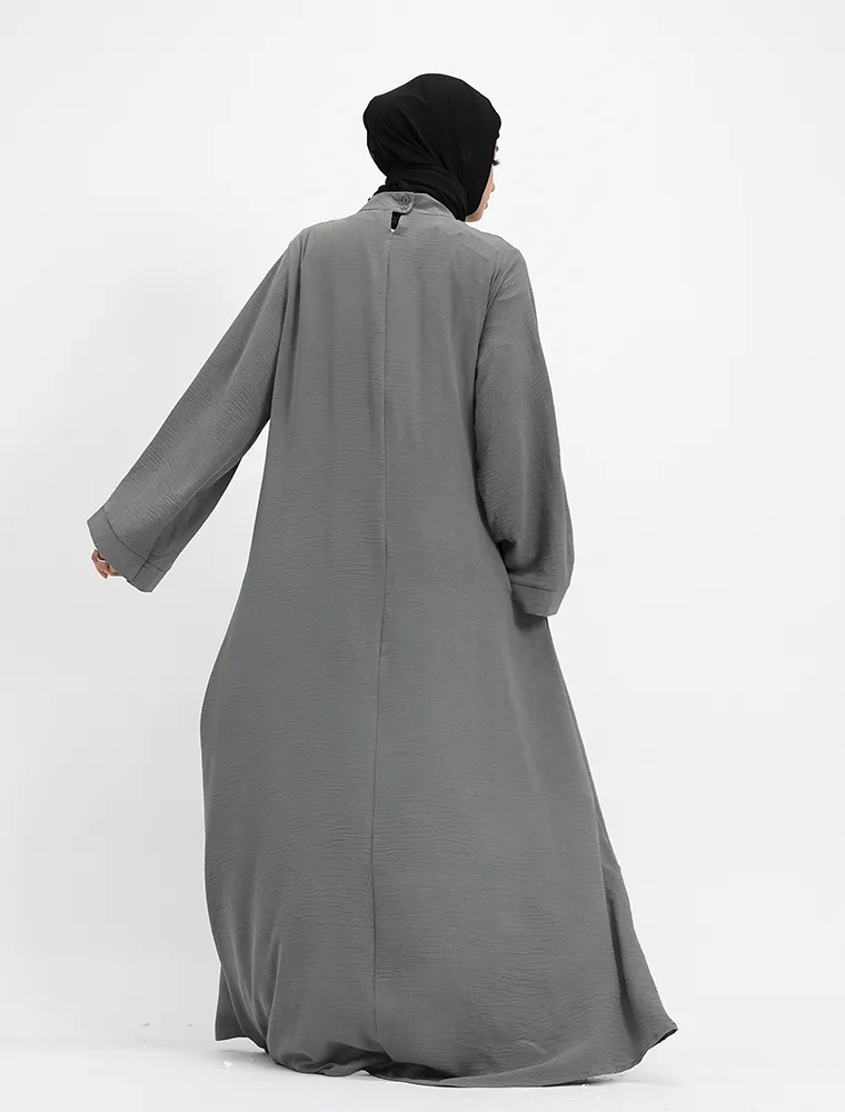Grey Pleat Plain Abaya
