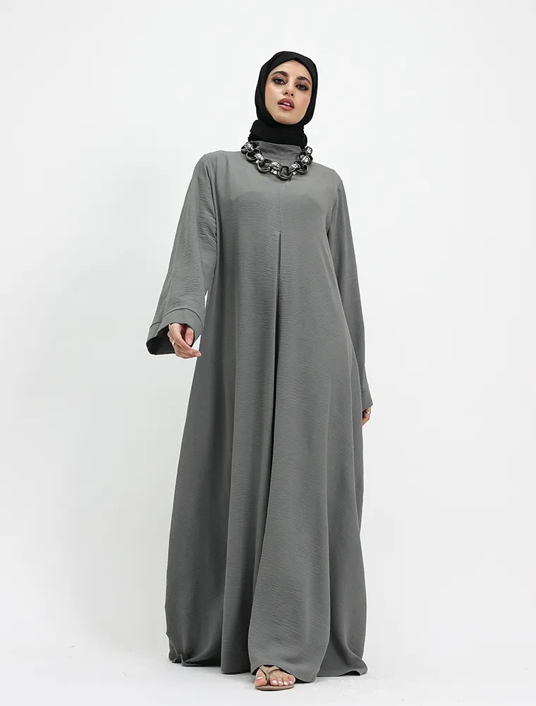Grey Pleat Plain Abaya