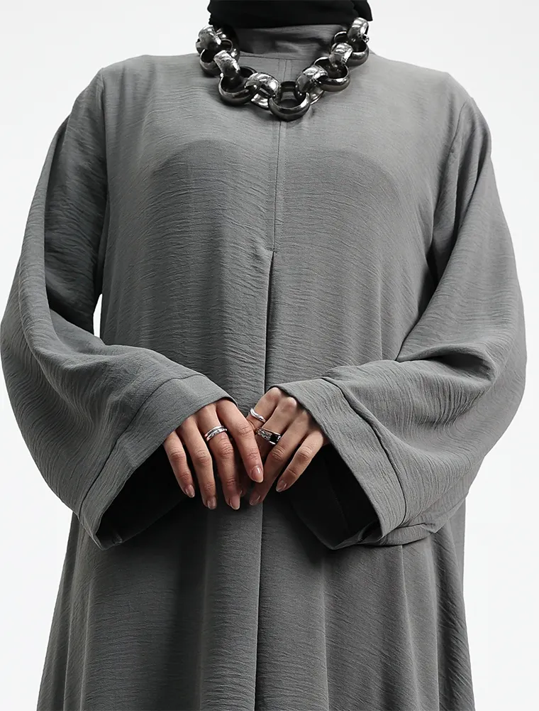 Grey Pleat Plain Abaya