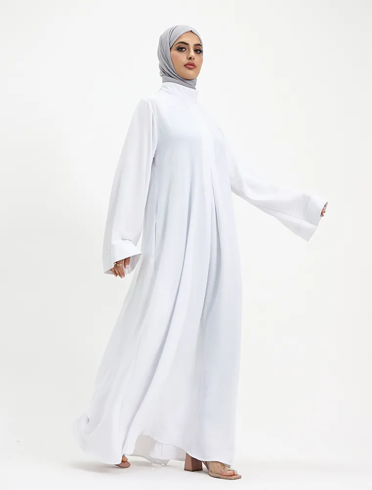 White Pleat Plain Abaya