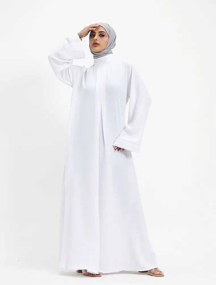 White Pleat Plain Abaya