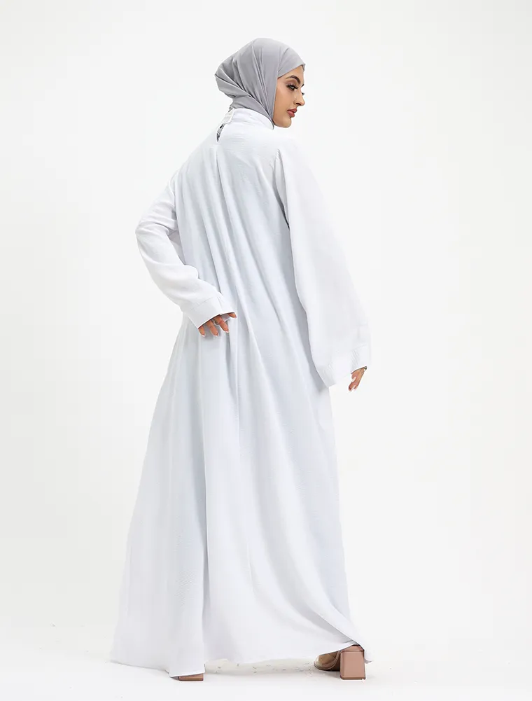White Pleat Plain Abaya