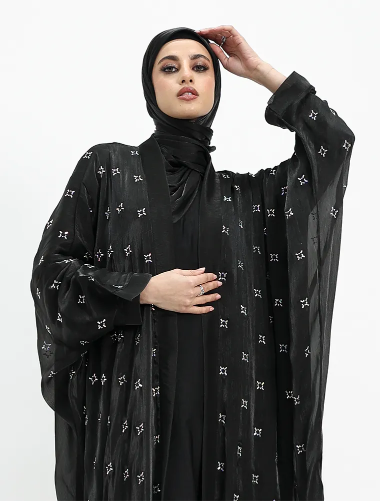 Black Sparkle Organza Kimono Set
