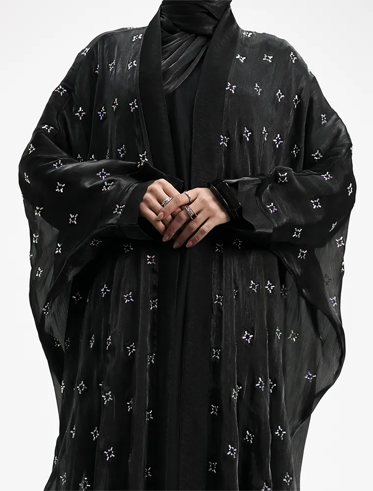 Black Sparkle Organza Kimono Set