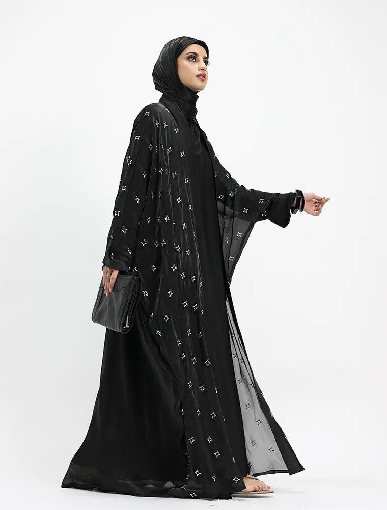 Black Sparkle Organza Kimono Set